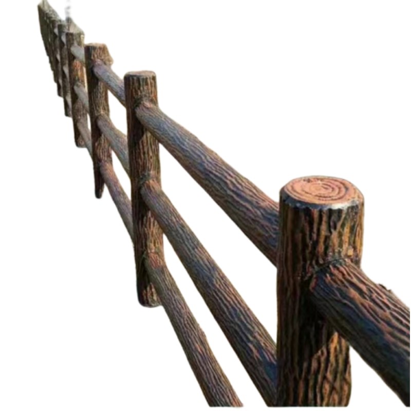 水泥仿木护栏河道池塘仿树皮围栏混凝土山路公园景区隔离栏杆扶手