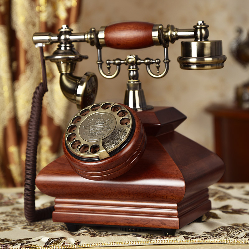 复古电话机固定家用座机办公创意无线插卡老式转盘电话实木摆件