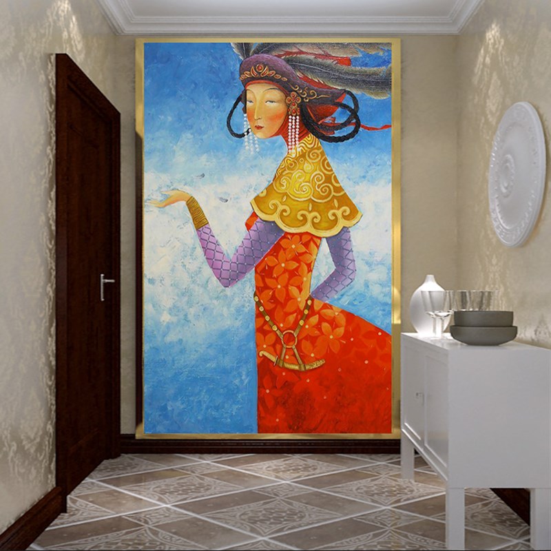 蒙古 壁画蒙餐厅特色装饰画民族风情壁纸蒙餐画酒吧客厅草原墙布图片