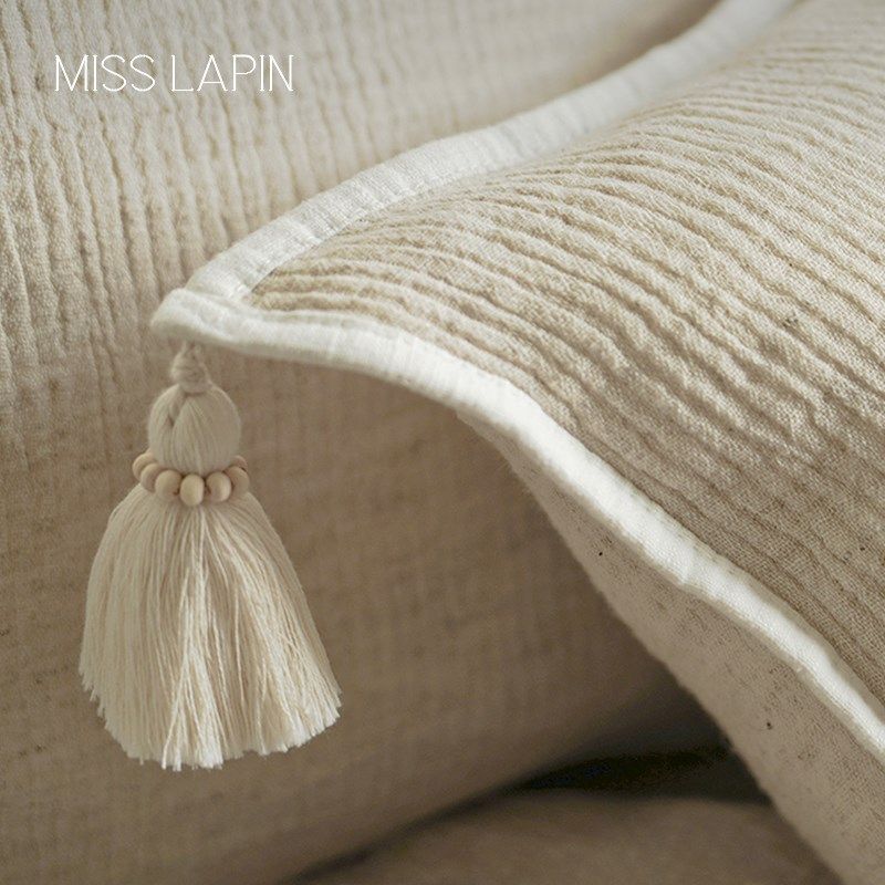 月弦木珠流苏棉麻抱枕客厅靠垫侘寂靠枕沙发靠背腰枕,居家布艺,靠垫/抱枕,淘宝优惠券,粉丝福利购,淘宝优惠卷