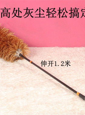 鸡毛掸子伸缩家用扫灰圆头客厅实木把红色掉毛车用洁除尘