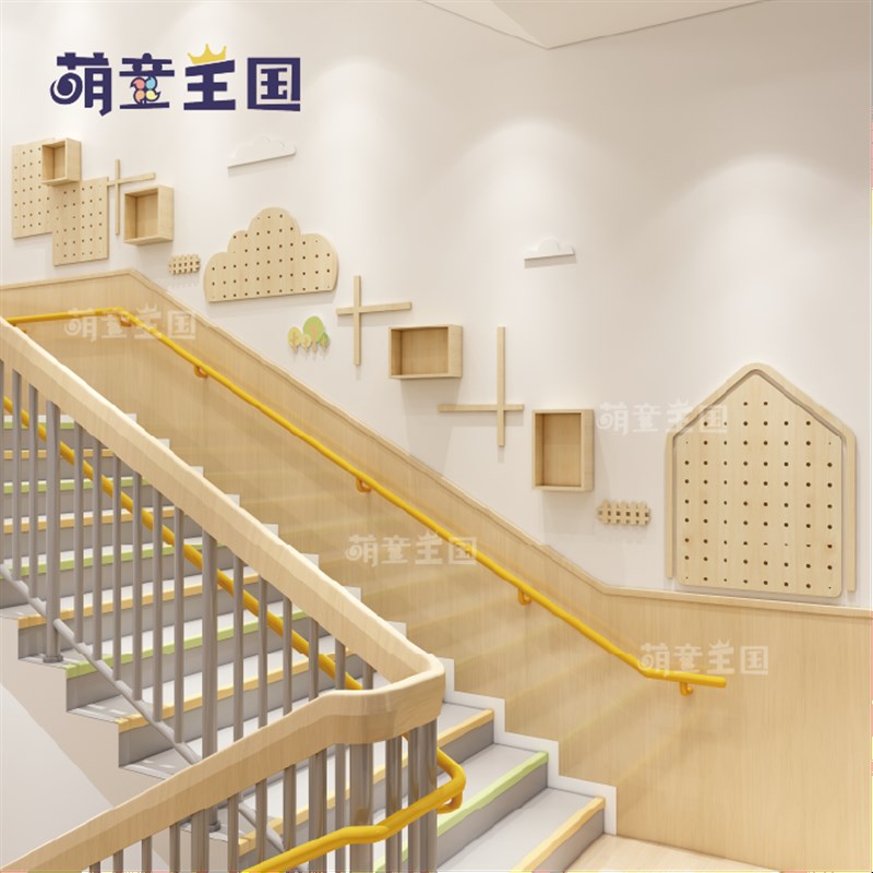 幼儿园环创楼梯间走廊过道实木餐楼梯文化墙风自然题