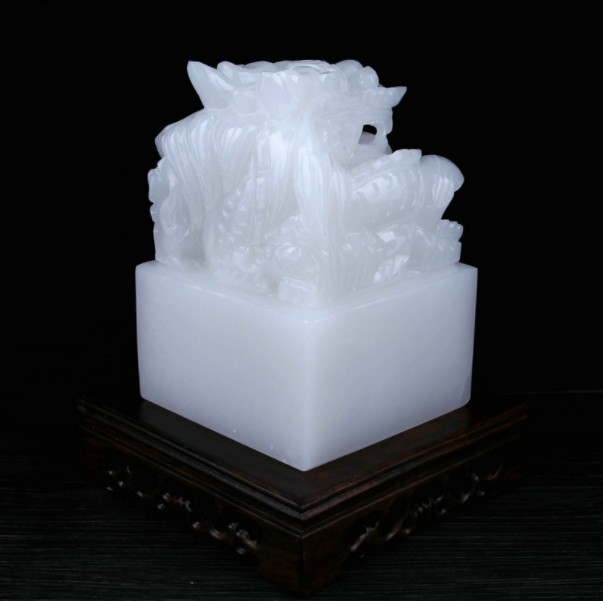 阿富汗玉玺白玉印章盘龙玉玺印章摆件商务办公礼品工艺品大号