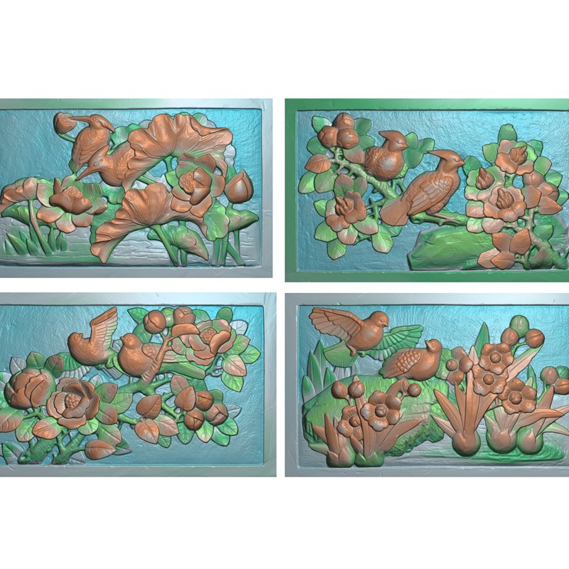 花鸟浮雕精雕图古建筑门斗照壁牌坊门构件雕刻惠安石雕扫描图祠堂