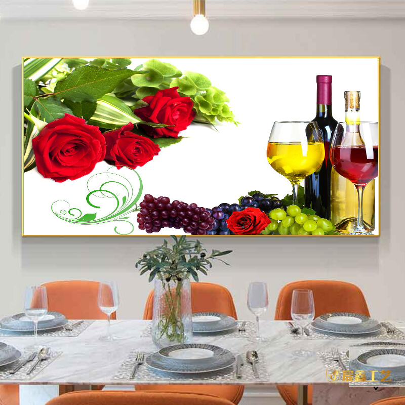 餐厅装饰画现代餐桌背景墙画单幅加厚铝合金边框水果酒杯壁画