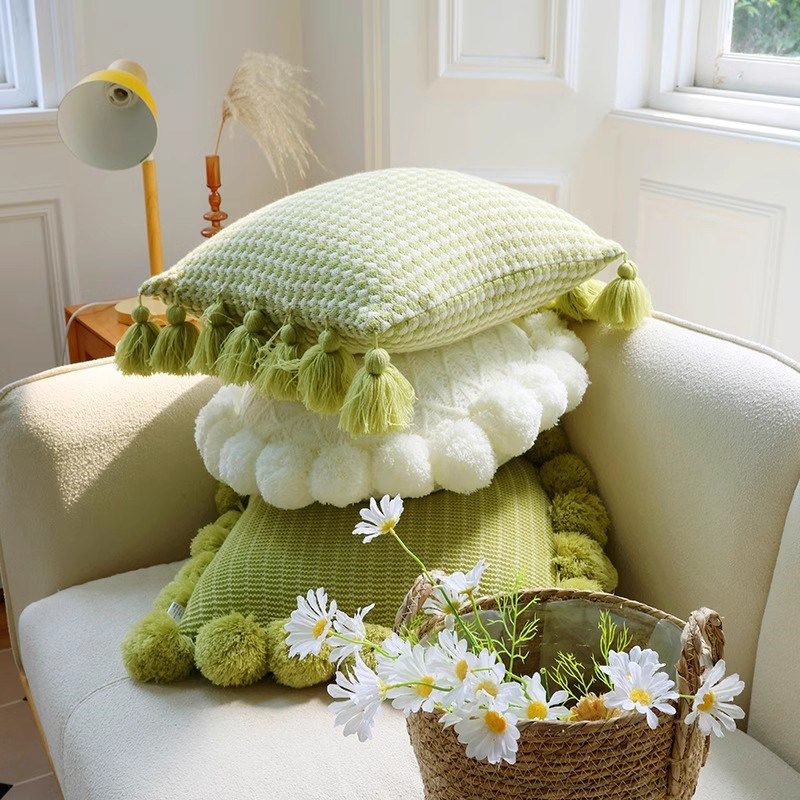 现代in风抱枕薄荷绿流苏抱枕针织流苏新靠沙发客厅靠枕床头抱枕,居家布艺,抱枕被,淘宝优惠券,粉丝福利购,淘宝优惠卷