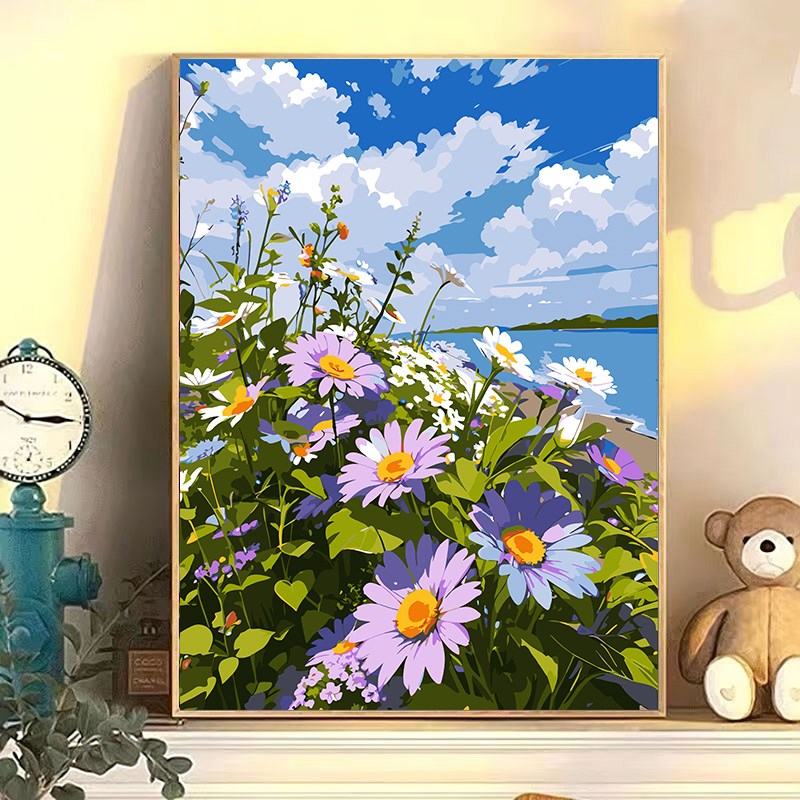 郁金香数字油画diy填色画简单手工油彩画涂色丙烯减压卧室装饰画图片