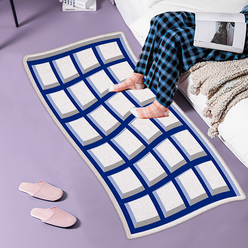 蓝色地毯in风格子床边毯卧室房间家用客厅莱因蓝异形毛毯地垫,居家布艺,床边毯,淘宝优惠券,粉丝福利购,淘宝优惠卷