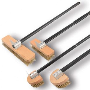 披萨炉刷铜丝刷铝合金加长手柄披萨工具木柄钢丝刷长柄披萨工具