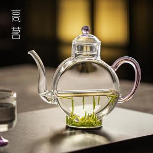 女士绿茶专用泡茶壶一人饮小壶家用高档仿宋玻璃执壶功夫茶水分离