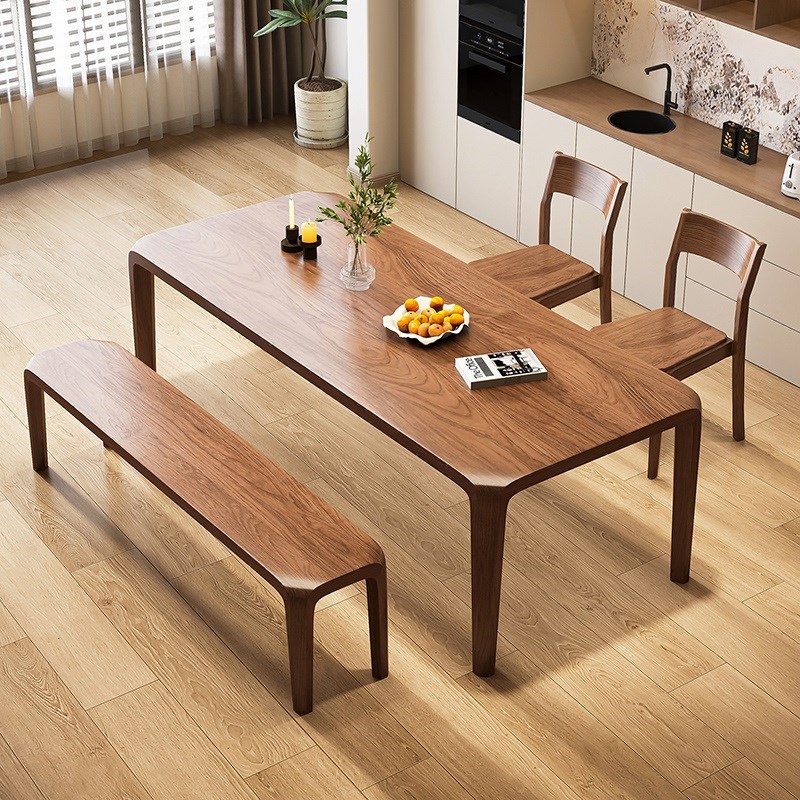 胡桃木餐桌长方形复古r吃饭桌轻奢家用原木榫卯茶桌实木书桌一体