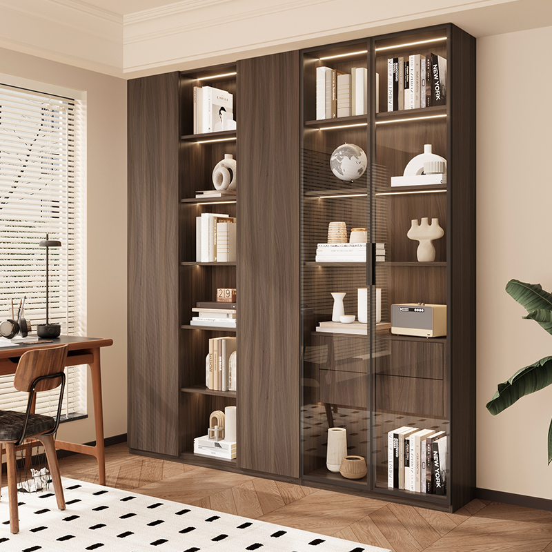 中古风家用卧室去客厅化书柜一体整墙展示柜书房高档轻奢储物定制
