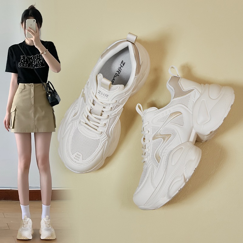 ZHR则则透气网面老爹鞋女2025春秋新款百搭厚底增高运动休闲鞋女