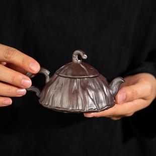 功夫茶具泡茶壶大号 粗陶复古茶壶家用单壶老岩泥手工过滤壶日式