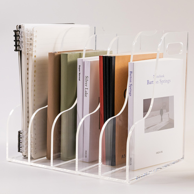 AIMOLLY桌面文件框透明亚克力桌上书立文件架文件收纳架办公室资料架书架书档书本展会展示架多格立式分类架