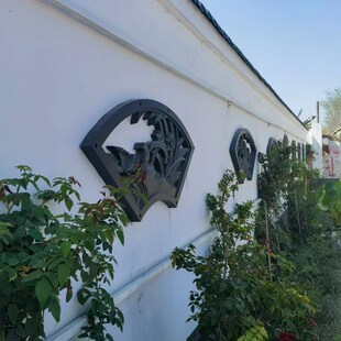 扇形梅兰竹菊仿古树脂砖雕塑料镂空中式农村院子院墙墙面装饰挂件