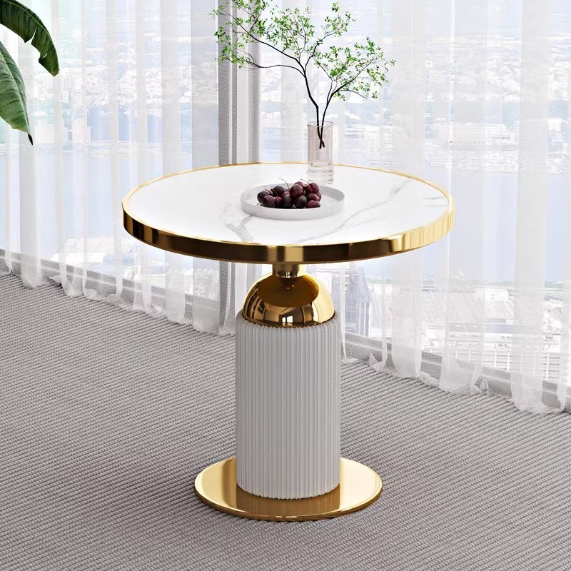 轻奢风金属小圆形桌子阳台休闲桌椅咖啡接待桌家用茶几沙发边角几