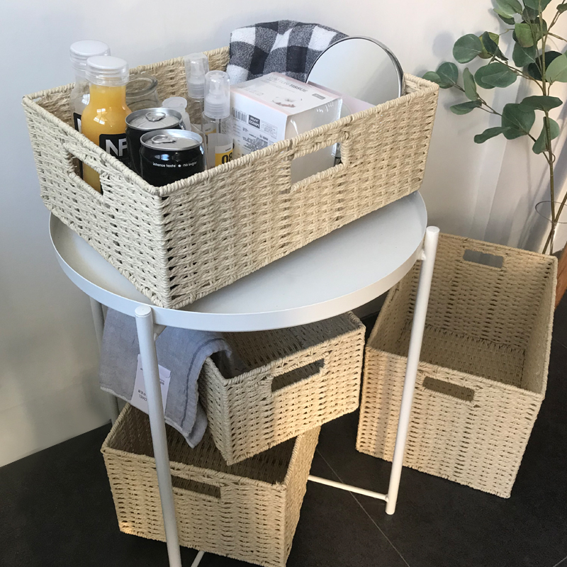 编织收纳筐桌面整理筐衣橱收纳盒非柳编儿童衣物储物筐书籍环保
