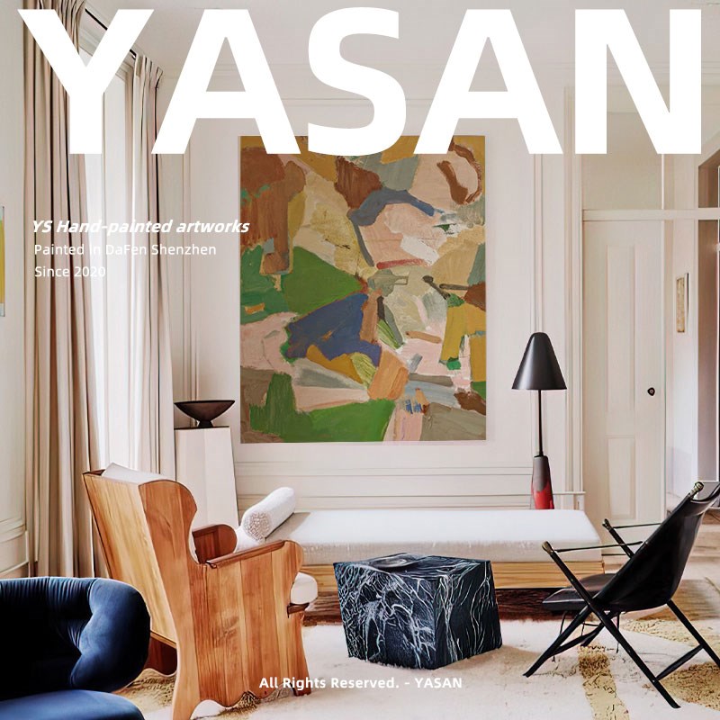 YASAN 现代简约抽象装饰画纯手绘油画客厅竖版色块挂画背景墙壁画图片