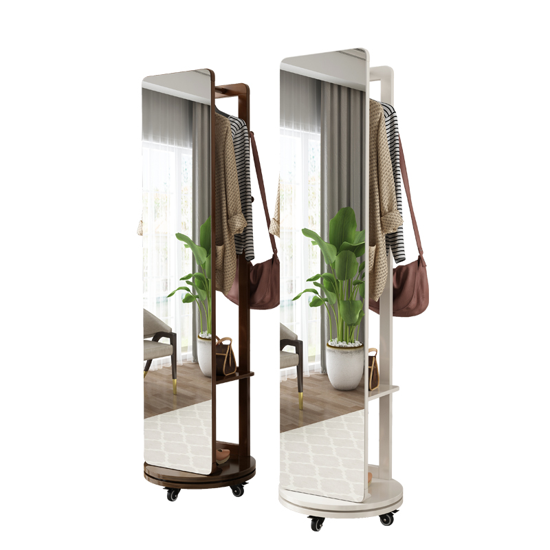 实木家用穿衣镜挂衣架一体全身镜旋转落地镜网红衣柜镜子试衣镜