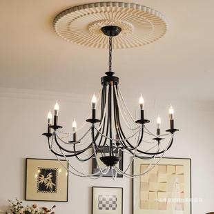 法式 房间灯具 复古奢华蜡烛吊灯客厅主灯珍珠餐厅卧室灯衣帽间美式