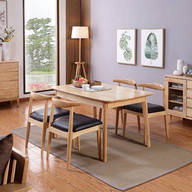 北欧实木成套餐桌带椅户外快餐奶茶店主题餐厅牛角椅儿童桌椅组合