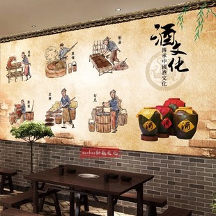 复古酒文化墙贴画贴纸酿酒工艺流程图酒坊饭店墙面装饰画墙纸自粘