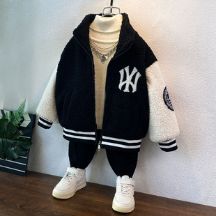 男童加绒外套秋冬2022新款冬季儿童加厚毛毛衣宝宝洋气冬款羊羔绒