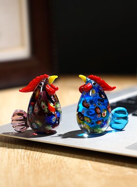 【大吉大利鸡】迷你琉璃动物小摆件可爱手工玻璃办公室桌面装饰品