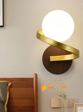 新中式壁灯简约客厅背景墙过道走廊灯创意卧室床头灯木纹灯具新款