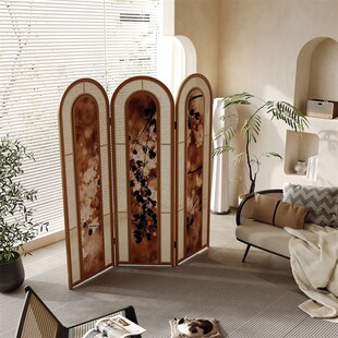 设计师中古屏风隔断藤编实木家用客厅入户进门装饰隔断墙酒店餐厅