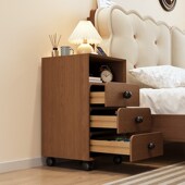 黑色床头柜带轮可移动床头置物柜实木床边侧边柜60cm加高柜置物架