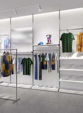 不锈钢服装店展示架落地式陈列架天地柱伸缩简约上墙男装挂衣货架