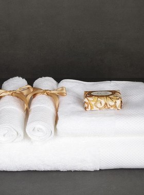 纯白毛巾浴巾方巾丝带毛巾绑带样板房酒店浴室软装饰用品摆件套装