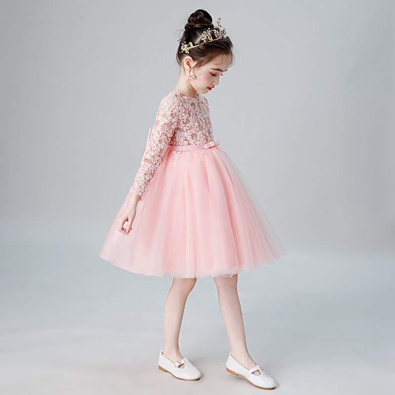 女童礼服粉色生日公主裙花童婚纱儿童主持人女孩洋气钢琴演出服夏