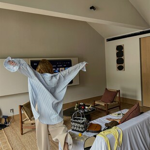 风格 新款 自定义 女夏季 设计感宽松衬衣 条纹BF风防晒衬衫 MOERSHOP