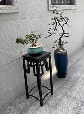 铝合金回纹花几中式铁艺黑色复古办公室内户外阳台花园绿植盆景架