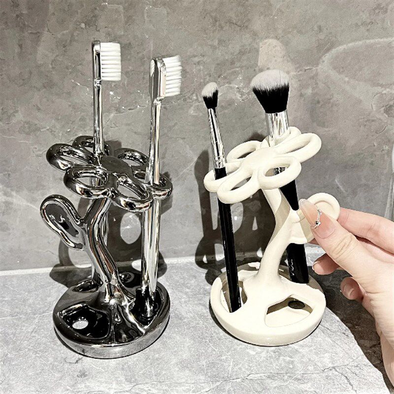 厕所卫生间创意牙刷置物架化妆刷眉笔收纳架放置牙具陶瓷底座家用