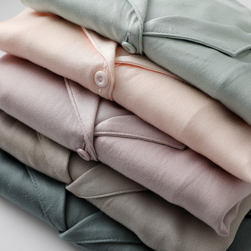 高级感贡缎睡衣男女小翻领薄款棉绸贴身可外穿情侣家居空调服套装