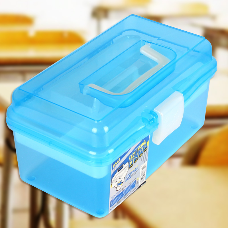 包邮 美术铅笔透明工具盒 素描笔盒画具收纳箱 双层中号556