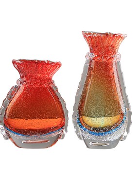 轻奢红色琉璃气泡花瓶水培摆件简约客厅餐桌样板房花器插花装饰品