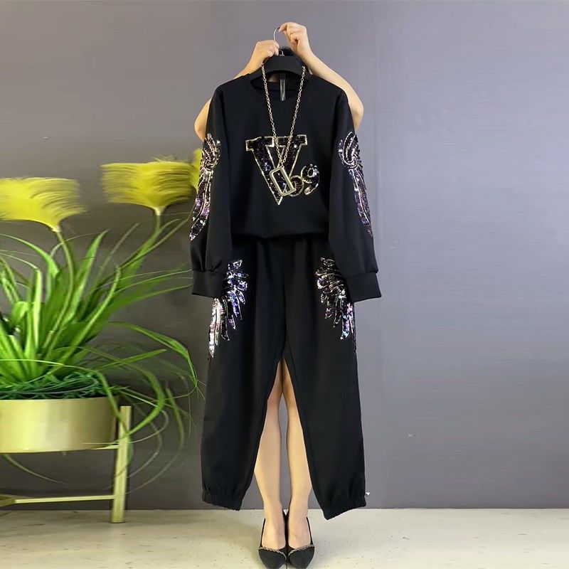 加大码女装圆领长袖钉珠亮钻卫衣松紧腰束脚长裤秋季款休闲两件套,女装/女士精品,大码套装,淘宝优惠券,粉丝福利购,淘宝优惠卷