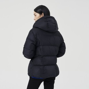 【90鹅绒】OTT冬季新款黑色连帽抽绳羽绒服女短款加厚鹅绒外套