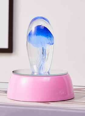 淄博博山琉璃小摆件水母球海洋水晶球小夜灯工艺礼品摆饰玻璃桌面