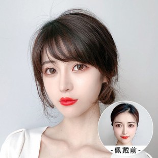 全真人发丝偏分斜刘海假发片三七分时尚前额轻薄无痕龄刘海发片