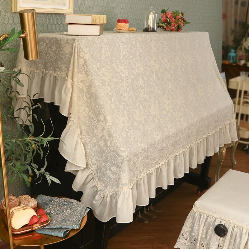 高档蕾丝钢琴罩法式浪漫复古荷叶边电子钢琴盖巾凳套钢琴盖布装饰