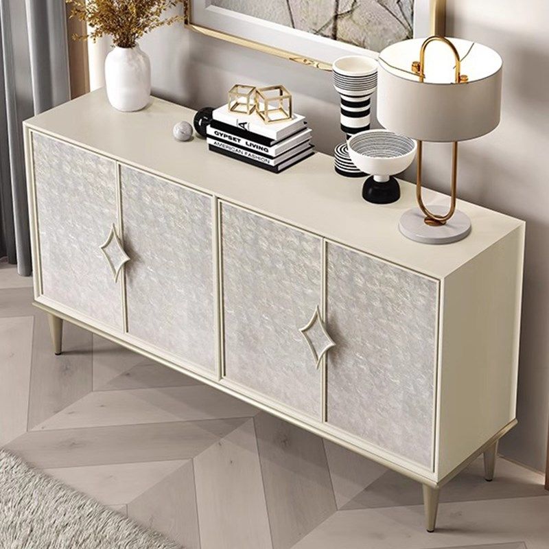 轻奢贝壳实木餐边柜2024新款简约入户玄关柜多功能储物白色门厅柜