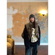 HOZI 叠穿搭配小众短款棉衣马甲男时髦休闲立领情侣无袖棉服外套