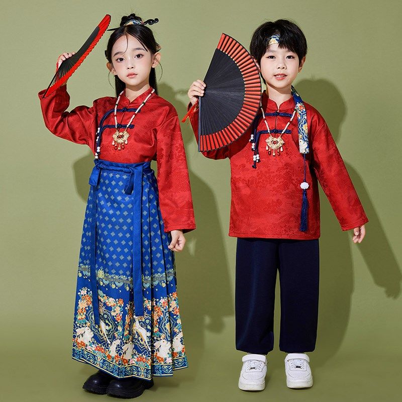元旦小学生中国风儿童演出服男女童马面裙汉服幼儿园合唱表演服装