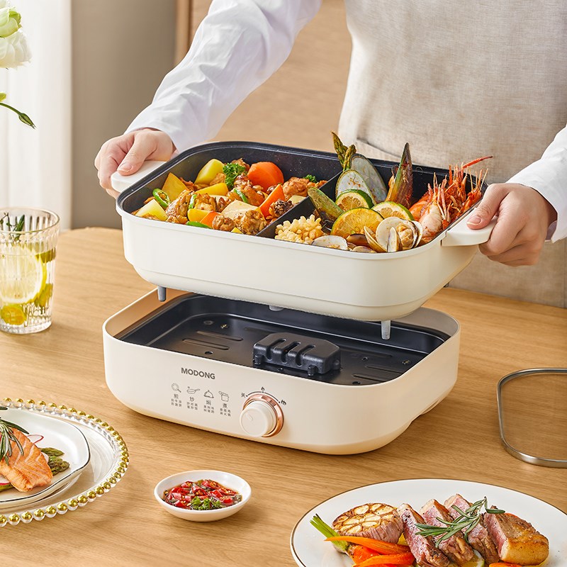摩动电火锅锅家用分体式鸳鸯锅多功能电煮锅电炒菜一体锅电热火锅